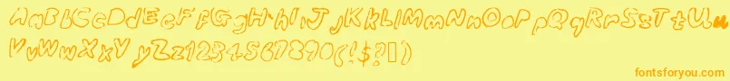 Bubbleubblekickssomeass-Schriftart – Orangefarbene Schriften auf gelbem Hintergrund