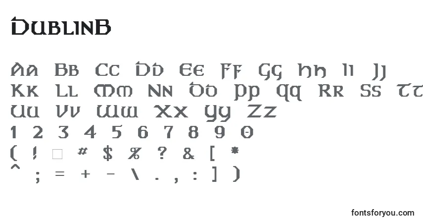 A fonte DublinB – alfabeto, números, caracteres especiais