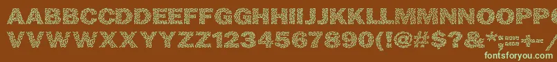 フォントRicecakes – 緑色の文字が茶色の背景にあります。