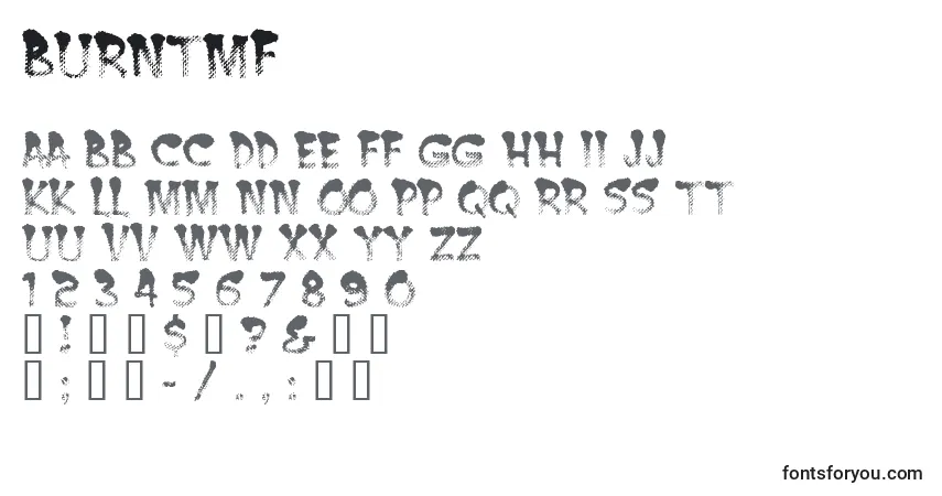 Schriftart Burntmf – Alphabet, Zahlen, spezielle Symbole