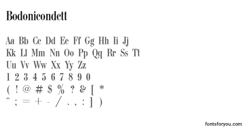 A fonte Bodonicondctt – alfabeto, números, caracteres especiais