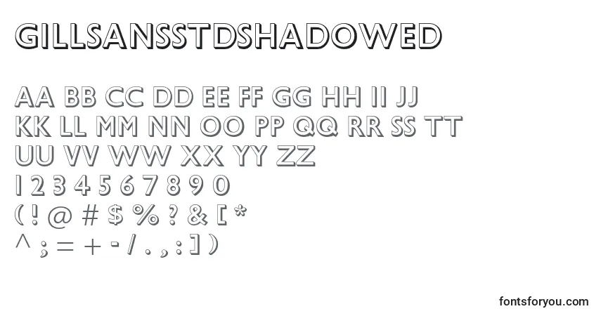 A fonte GillsansstdShadowed – alfabeto, números, caracteres especiais