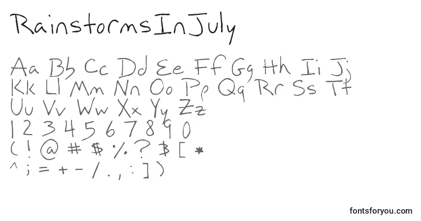 RainstormsInJuly Font – alphabet, numbers, special characters
