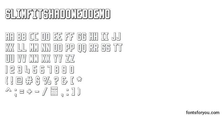 Шрифт SlimfitShadowedDemo – алфавит, цифры, специальные символы