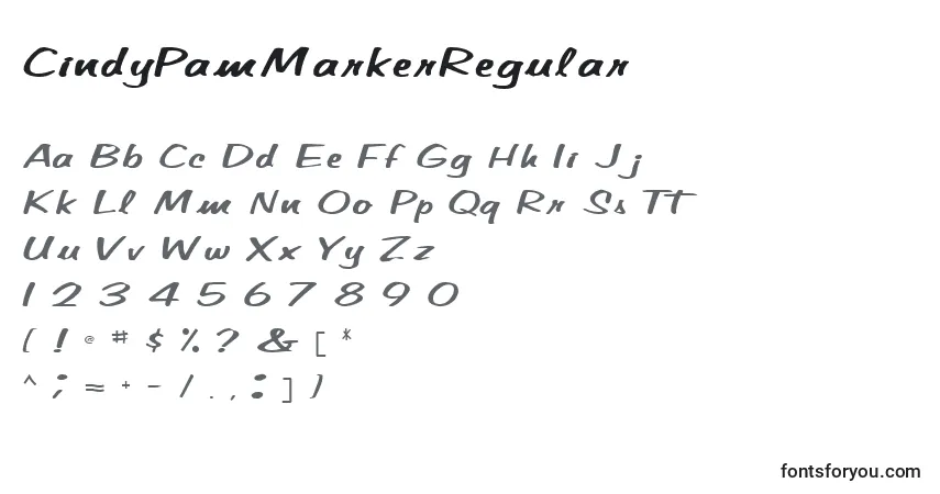 A fonte CindyPamMarkerRegular – alfabeto, números, caracteres especiais