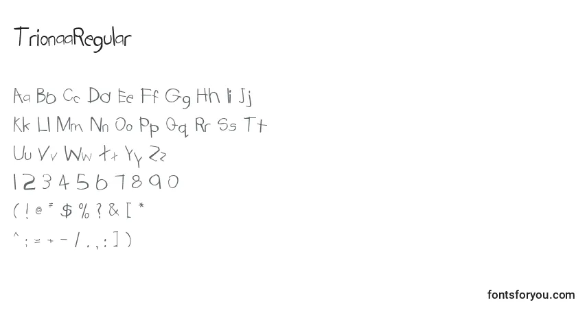 Czcionka TrionaaRegular – alfabet, cyfry, specjalne znaki