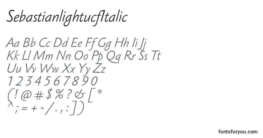 Schriftart SebastianlightucfItalic – Alphabet, Zahlen, spezielle Symbole