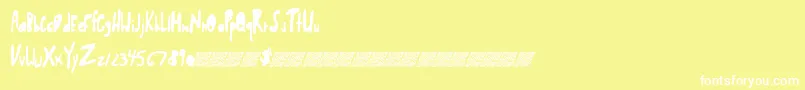 Shwedybawls-Schriftart – Weiße Schriften auf gelbem Hintergrund