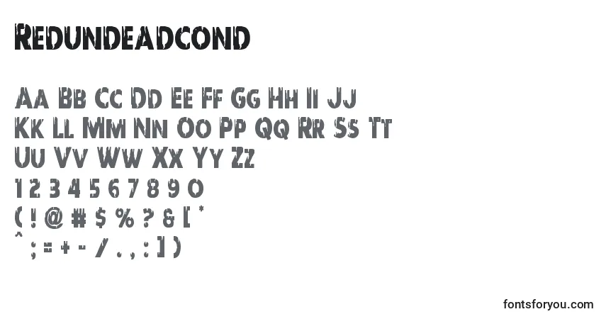 Czcionka Redundeadcond – alfabet, cyfry, specjalne znaki