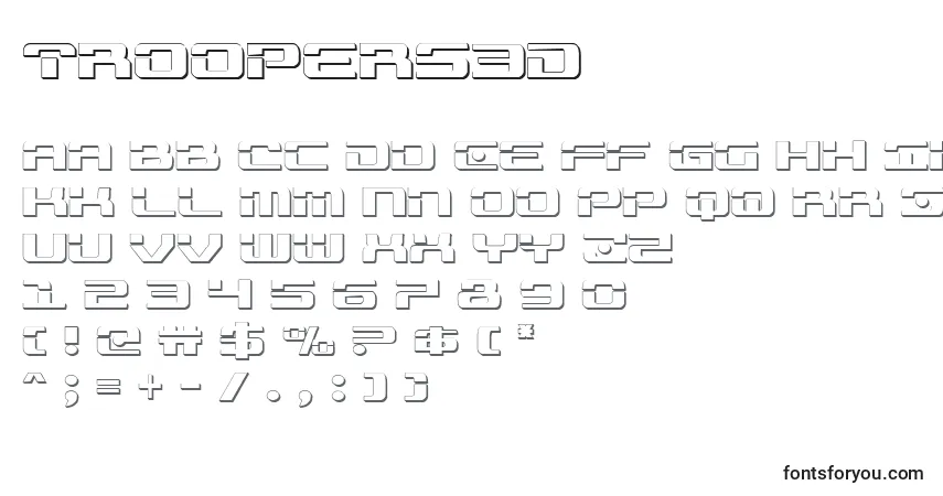 A fonte Troopers3D – alfabeto, números, caracteres especiais
