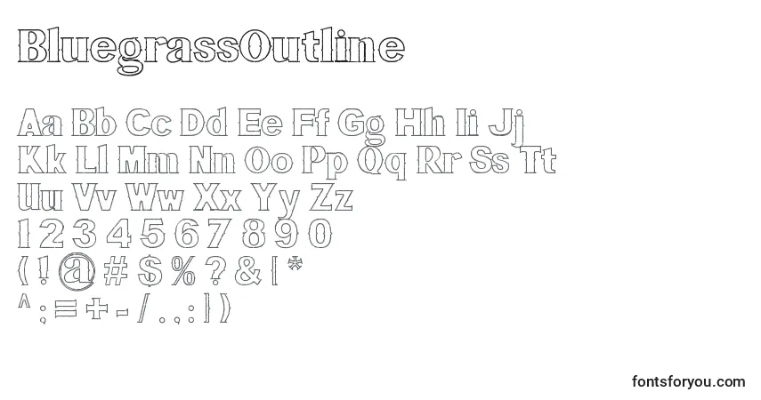 Czcionka BluegrassOutline (72517) – alfabet, cyfry, specjalne znaki