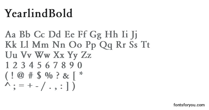 A fonte YearlindBold – alfabeto, números, caracteres especiais
