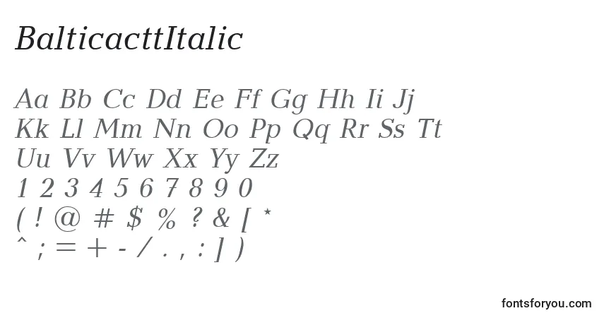 A fonte BalticacttItalic – alfabeto, números, caracteres especiais