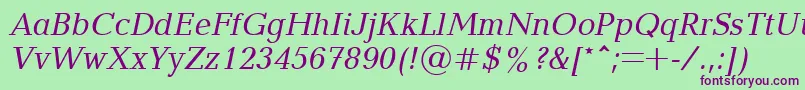 Fonte BalticacttItalic – fontes roxas em um fundo verde