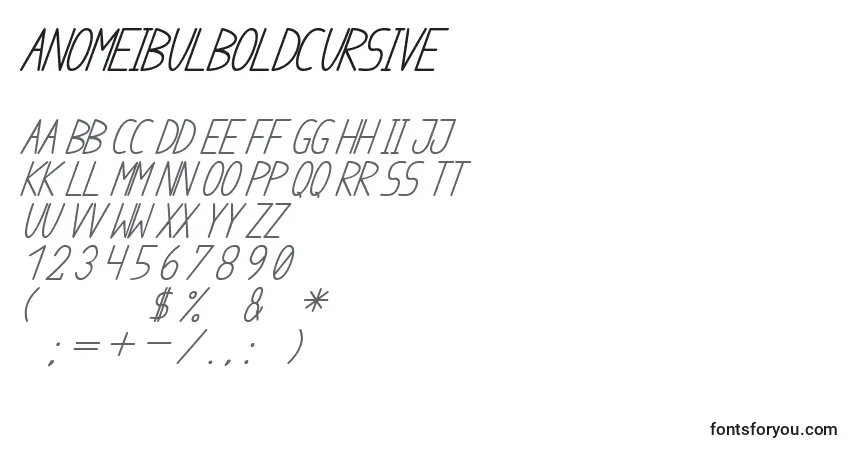 Шрифт AnomeIbulBoldCursive – алфавит, цифры, специальные символы