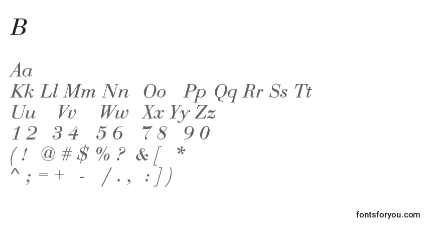 Czcionka BodoniNormalItalic – alfabet, cyfry, specjalne znaki