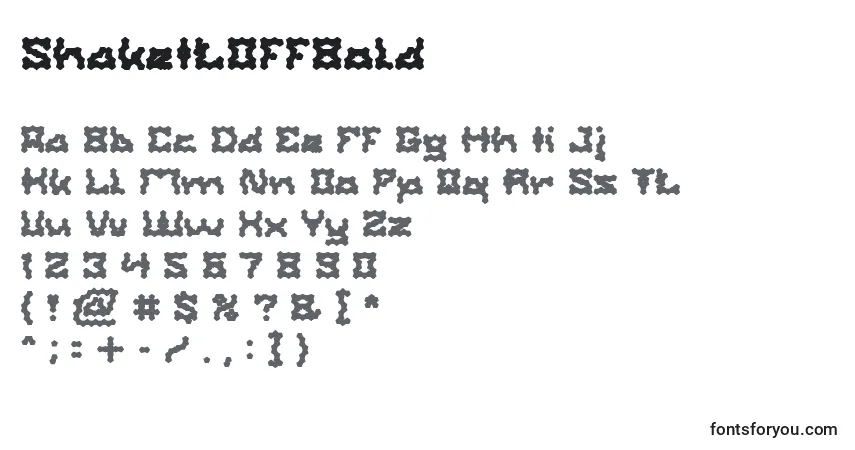 Schriftart ShakeItOffBold – Alphabet, Zahlen, spezielle Symbole