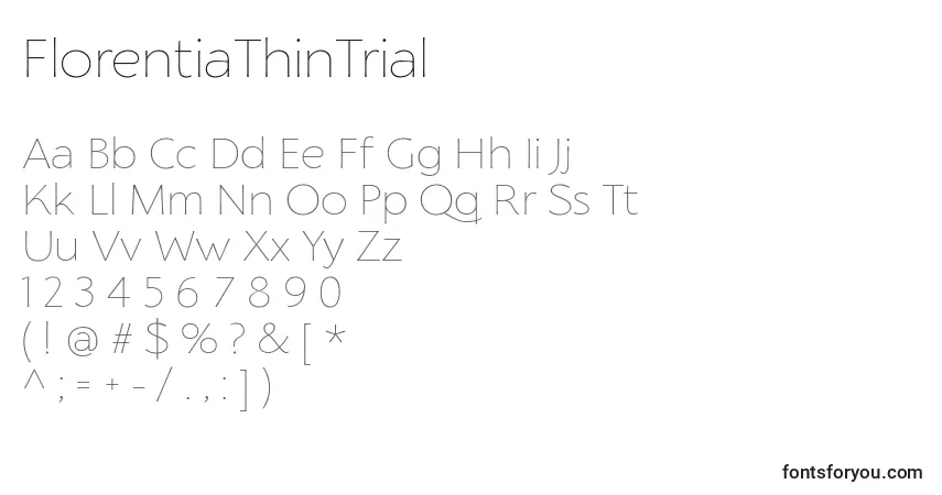 Czcionka FlorentiaThinTrial – alfabet, cyfry, specjalne znaki