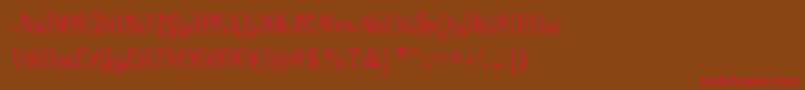 フォントWenceslas – 赤い文字が茶色の背景にあります。