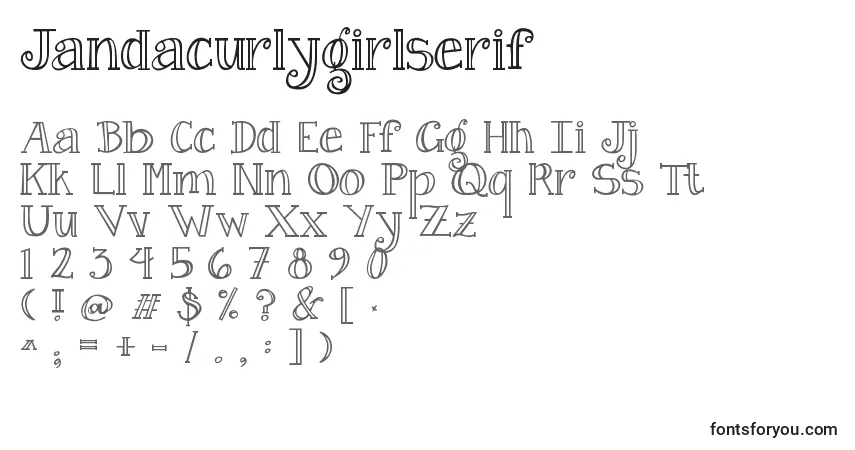 A fonte Jandacurlygirlserif – alfabeto, números, caracteres especiais