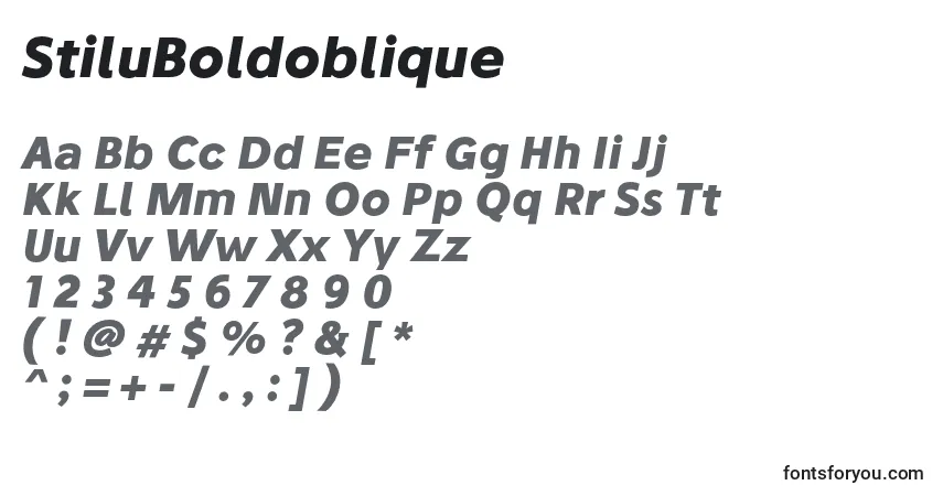 A fonte StiluBoldoblique – alfabeto, números, caracteres especiais