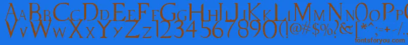 フォントSupernaturalKnight – 茶色の文字が青い背景にあります。