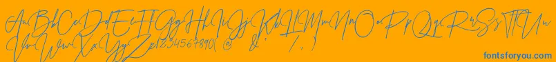 Fonte PrestigeSignatureScriptDemo – fontes azuis em um fundo laranja