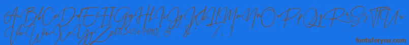 Fonte PrestigeSignatureScriptDemo – fontes marrons em um fundo azul