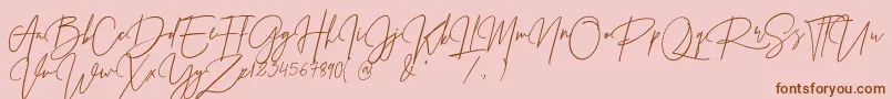 Fonte PrestigeSignatureScriptDemo – fontes marrons em um fundo rosa