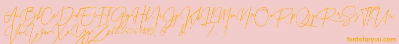 PrestigeSignatureScriptDemo-Schriftart – Orangefarbene Schriften auf rosa Hintergrund