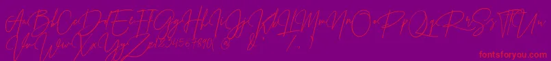 PrestigeSignatureScriptDemo-Schriftart – Rote Schriften auf violettem Hintergrund