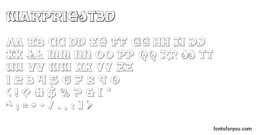 Czcionka Warpriest3D – alfabet, cyfry, specjalne znaki