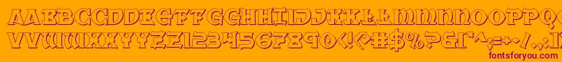 Warpriest3D-Schriftart – Violette Schriften auf orangefarbenem Hintergrund