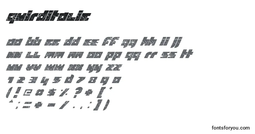 Шрифт QuirdItalic – алфавит, цифры, специальные символы