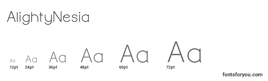 Размеры шрифта AlightyNesia