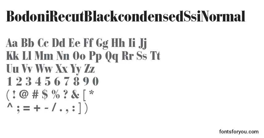 A fonte BodoniRecutBlackcondensedSsiNormal – alfabeto, números, caracteres especiais