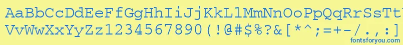 フォントCourierps – 青い文字が黄色の背景にあります。