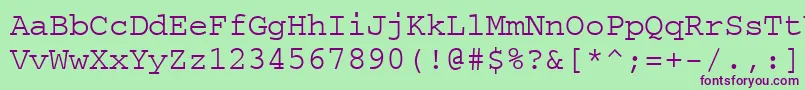 Czcionka Courierps – fioletowe czcionki na zielonym tle