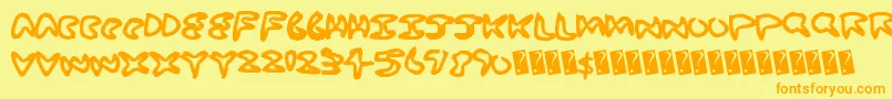 フォントSodawater – オレンジの文字が黄色の背景にあります。