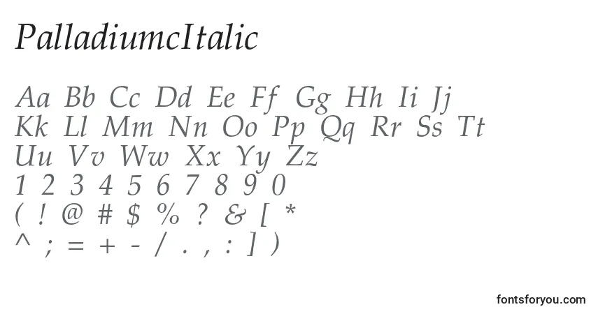 A fonte PalladiumcItalic – alfabeto, números, caracteres especiais