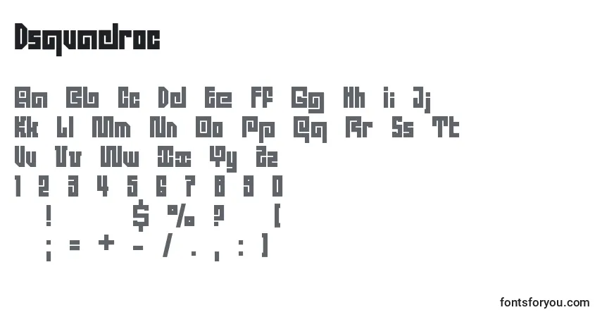 Czcionka Dsquadroc – alfabet, cyfry, specjalne znaki