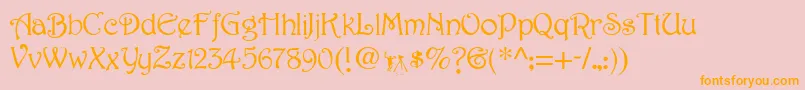 HarringtonMedium-Schriftart – Orangefarbene Schriften auf rosa Hintergrund