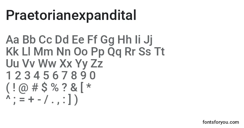 A fonte Praetorianexpandital – alfabeto, números, caracteres especiais