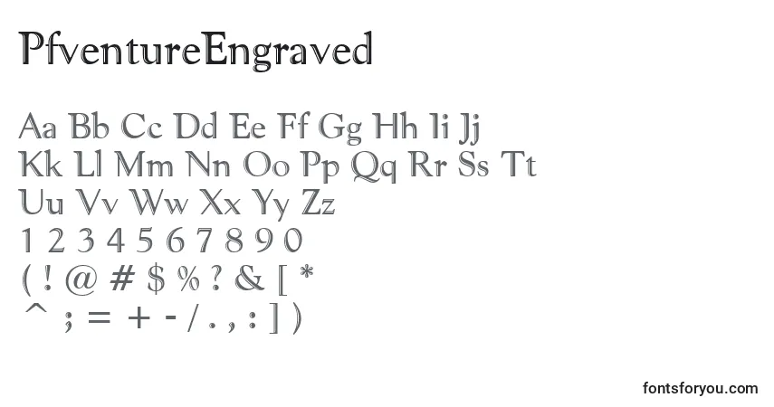 A fonte PfventureEngraved – alfabeto, números, caracteres especiais