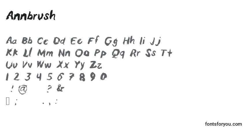 Czcionka Annbrush – alfabet, cyfry, specjalne znaki