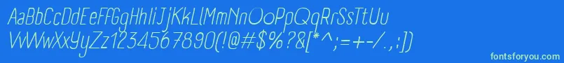 Fonte PanforteLightItalic – fontes verdes em um fundo azul