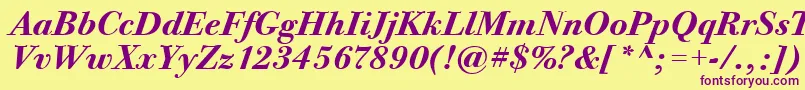 BodoniTwelveItcTtBolditalic Font – Purple Fonts on Yellow Background