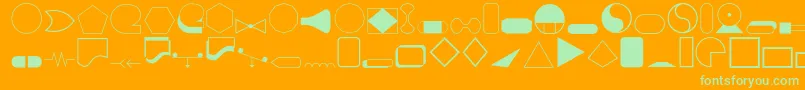 Shapes1o-Schriftart – Grüne Schriften auf orangefarbenem Hintergrund