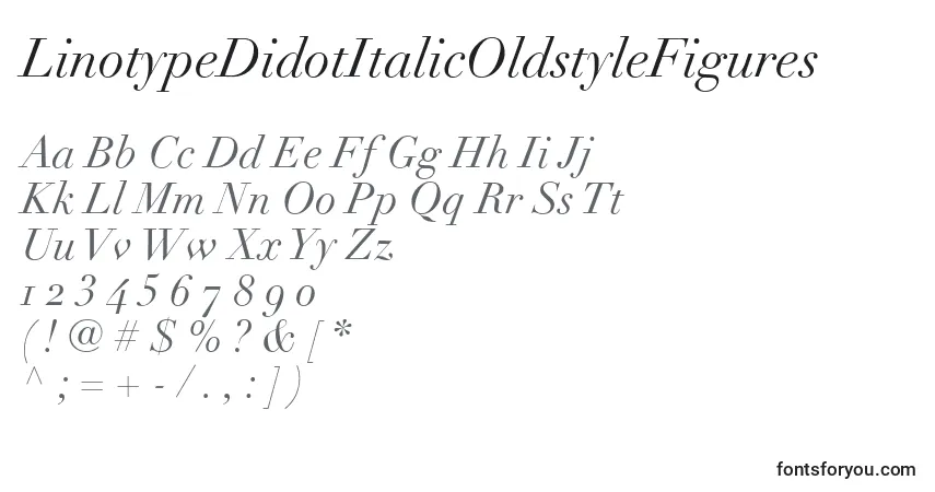 Czcionka LinotypeDidotItalicOldstyleFigures – alfabet, cyfry, specjalne znaki