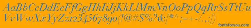 LinotypeDidotItalicOldstyleFigures-Schriftart – Blaue Schriften auf orangefarbenem Hintergrund